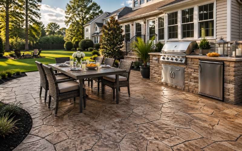 Stamped Concrete for Backyard BBQ Areas in Chesapeake VA