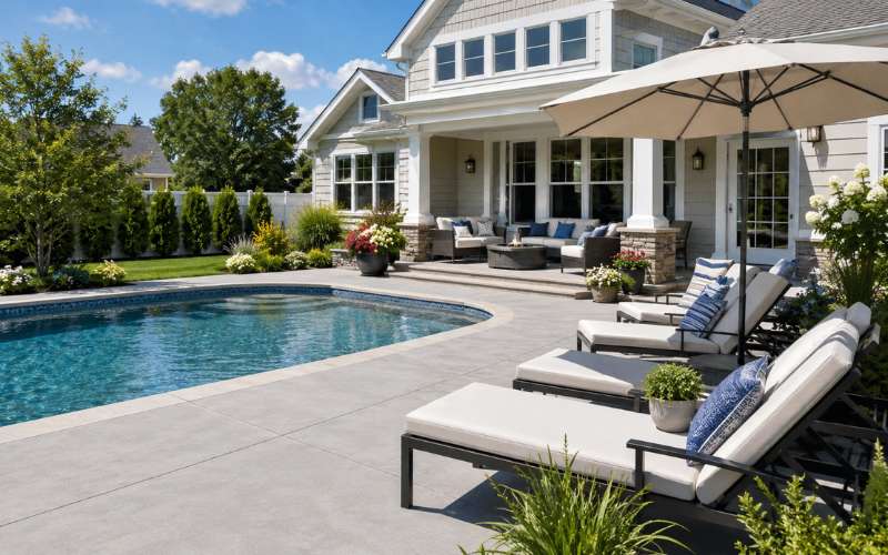 Concrete Patios for Poolside Seating Layouts in Virginia Beach VA