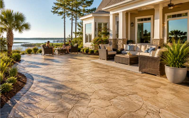Stamped Colored Concrete That Holds Up in Coastal Sun in Chesapeake VA