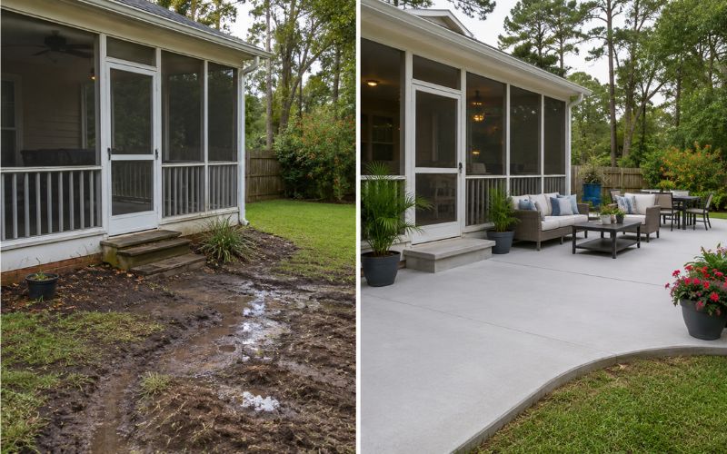 Concrete Patios for Screened Porch Transitions in Suffolk VA