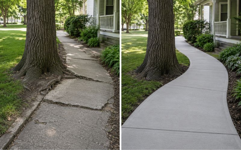Concrete Sidewalks Around Trees Without Future Lifting in Norfolk VA