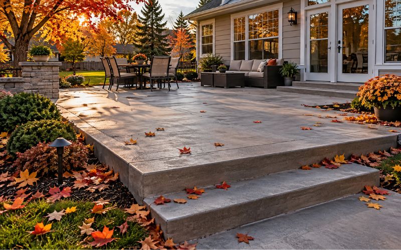 Concrete Patios with Safer Edges and Steps for Leaf Season in Chesapeake VA