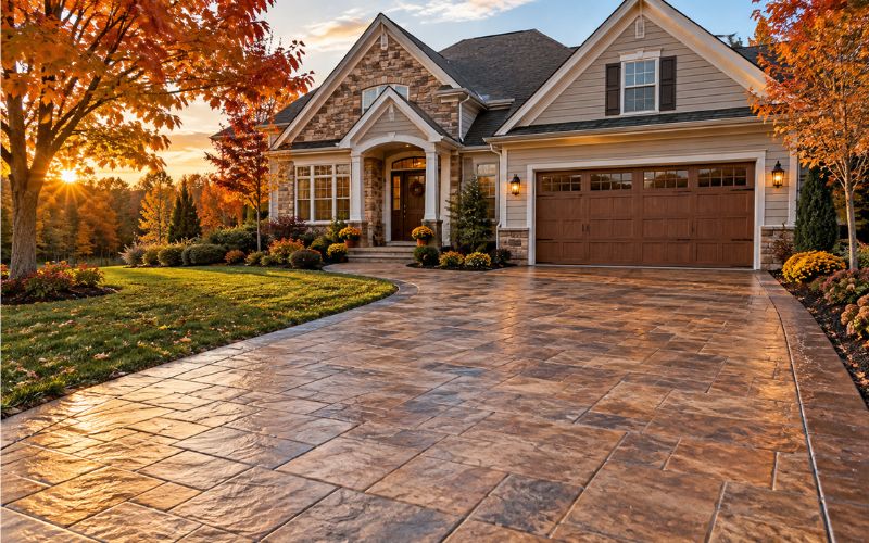 Stamped Colored Concrete for Warm Fall Curb Appeal in Suffolk VA
